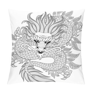 Personality  Chinese Dragon In Zentangle Style For Tatoo. Adult Antistress Coloring Page. Black And White Hand Drawn Doodle For Coloring Book Pillow Covers