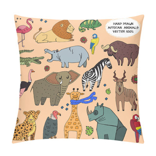 Personality  African Animals Hand Drawn Illustration Vector Set. Pillow Covers