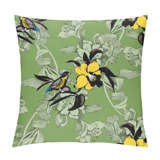 Personality  Colorful Garden Flowers With Birds Pillow Covers