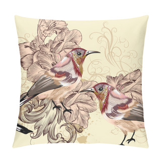 Personality  Beautiful Seamless Vector Wallpaper Pattern With Birds Pillow Covers