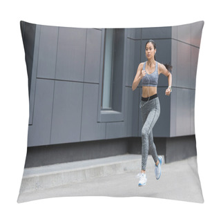 Personality  Attractive Young Asian Sportswoman In Earphones Running At City Street Pillow Covers