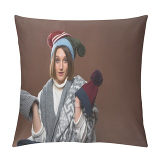 Personality  Woman With Winter Hats Pillow Covers