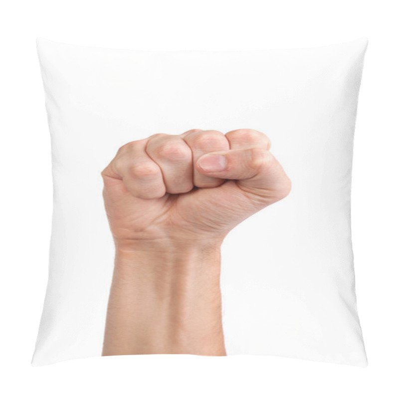 Personality  Males hand with a clenched fist isolated pillow covers