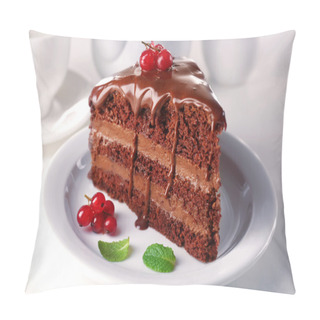 Personality  Delicious Chocolate Cake On Plate On Table On Light Background Pillow Covers