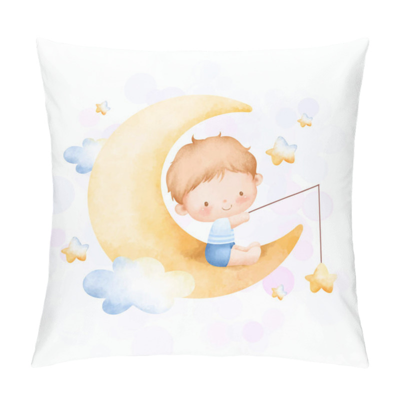 Personality  cute baby boy sitting on the moon pillow covers