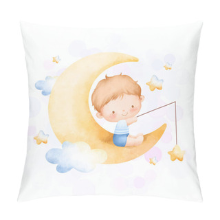 Personality  Cute Baby Boy Sitting On The Moon Pillow Covers