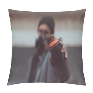Personality  Selective Focus Of Street Artist In Respirator Holding Can With Spray Paint Pillow Covers