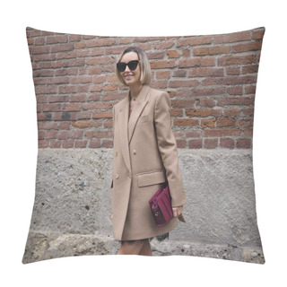 Personality  Fashion Blogger  Street Style Outfit During Max Mara Fashion Show At Milan Fashion Week Fall/Winter 2020/2021 Collections. Pillow Covers