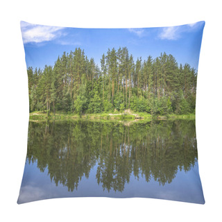 Personality  Forest Lake With Reflection In Water. Summer Relax Background Pillow Covers