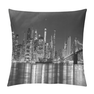 Personality  Black And White New York City At Night Panoramic Picture, USA. Pillow Covers