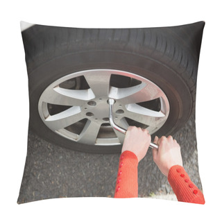 Personality  Woman Replacing Tire Pillow Covers