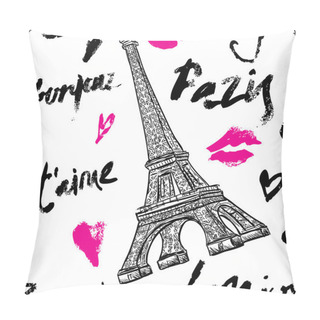 Personality  Paris. Vintage Seamless Pattern With Eiffel Tower And Hand Drawn Lettering. Retro Hand Drawn Vector Illustration. Pillow Covers