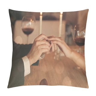 Personality  Man Making Marriage Proposal To Girlfriend At Restaurant, Closeup Pillow Covers