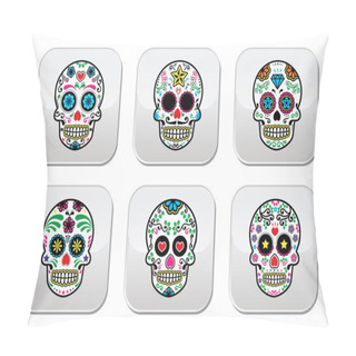 Personality  Mexican Sugar Skull, Dia De Los Muertos Buttons Pillow Covers