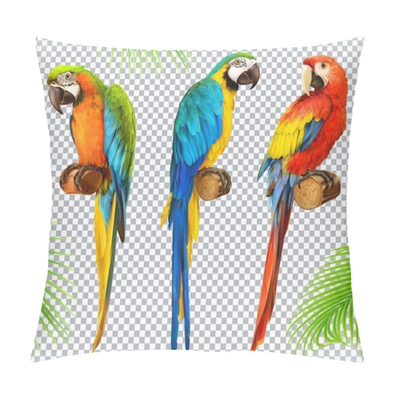 Personality  Ara Parrot. Macaw. Photo Realistic 3d Vector Icon Set Pillow Covers