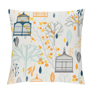 Personality  Autumn Pattern With Vintage Birdcages In Retro Style. Pillow Covers