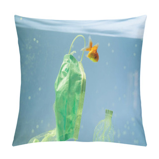 Personality  Medical Mask Near Plastic Bags And Goldfish In Water, Ecology Concept Pillow Covers