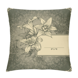 Personality  Vintage Frame With Blooming Lilies Pillow Covers