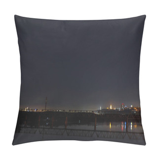 Personality  Dark Cityscape With Tranquil River And Bridge At Night Pillow Covers
