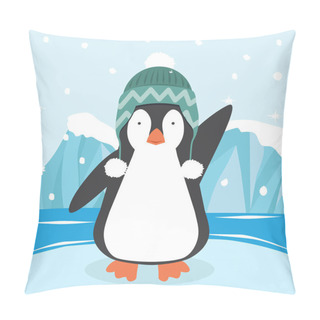 Personality  Cute Penguin In A Hat On Ice Floe Pillow Covers
