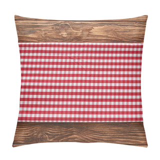 Personality  Top View Of Red Checkered Napkin On Wooden Brown Table Pillow Covers