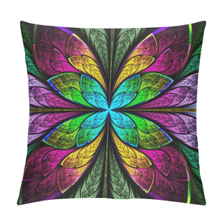 Personality  Symmetrical Multicolor Fractal Flower In Stained Glass Style. Pillow Covers