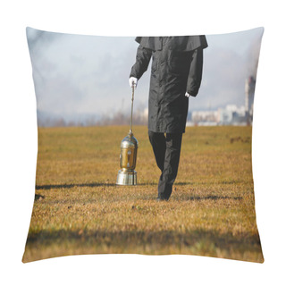 Personality  Undertaker Carrying An Urn With Ashes Of Cremated Human  Pillow Covers