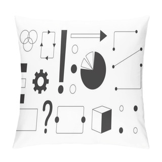 Personality  Analysis Geometric Abstract Black And White 2D Line Cartoon Objects Set. Analysis Graph Pie Chart Isolated Vector Outline Items Collection. Choice Decision-making Monochromatic Flat Spot Illustrations Pillow Covers