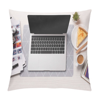 Personality  Office Desk With Laptop With Blank Screen, Flat Lay Pillow Covers