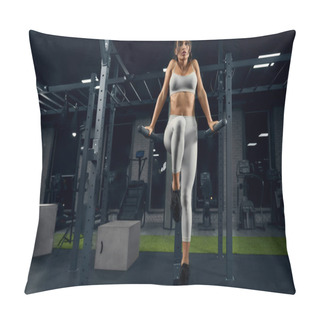 Personality  Woman Posing On Parallel Bars In Gym. Pillow Covers