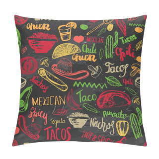 Personality  Vector Seamless Pattern Mexican Food With Lettering. Mexican Food Tacos, Burritos, Nachos. Mexican Kitchen. Can Be Used For Restaurant, Cafe. Mexican Food Menu. Pillow Covers