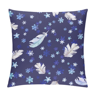 Personality  Winter Repeated Pattern With Snow And Feathers, Watercolor Pillow Covers