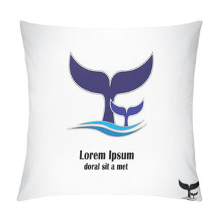 Personality  Big Blue Tail Of Large Whale Or Shark With Baby Diving Into Ocean. Large Tain Fins Of Big Mammal Shark Or Dolphin Dive Into Sea Surface With White Background - Symbol Or Icon Illustration Art Pillow Covers