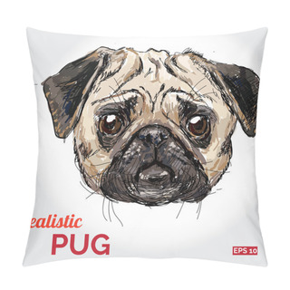 Personality  Vector Illustration Of Pug Dog Head  Isolated Pillow Covers