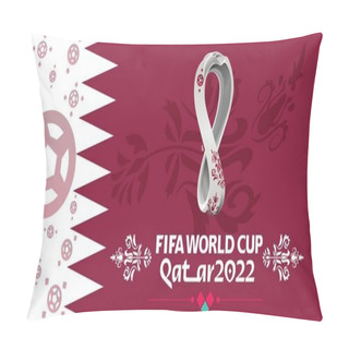 Personality  4 September 2019, Moscow, Russia. Vector Illustration On Background Logo Of The FIFA World Cup 2022, Which Will Be Held In Qatar, On A Giant Screen In The City Center. Editorial Materials Pillow Covers