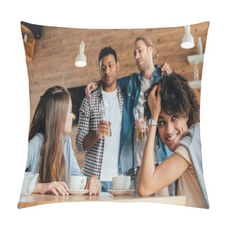 Personality  Multiethnic People In Cafe Pillow Covers