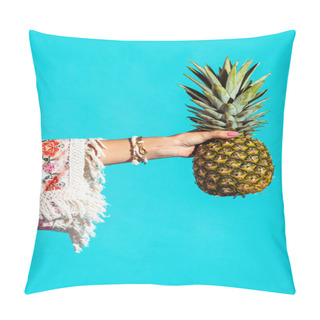 Personality  Bohemian Girl Holding Pineapple In Hand Pillow Covers