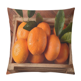 Personality  Fresh Mandarin Fruit  With Leaves From The Orchard. Home Gardening. Organic Mandarin Whole And Slices. Orange Color. Pillow Covers