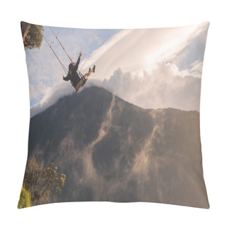 Personality  Silhouette Of An Young Happy Woman On A Swing Pillow Covers