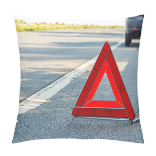 Personality  Red Emergency Stop Sign (red Triangle Warning Sign) And Broken Car On A Road Pillow Covers