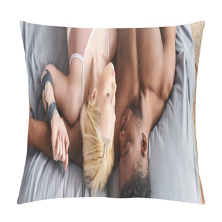 Personality  A Multicultural Couple Lying On A Bed, Exuding Sensuality And Comfort In Each Others Embrace. Pillow Covers