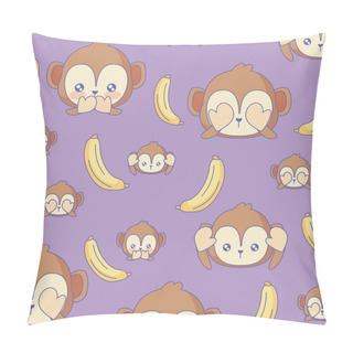 Personality  Cute Monkeys Emojis And Bananas Background, Colorful Design Pillow Covers