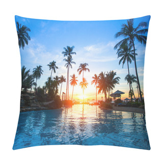 Personality  Beautiful Sunset At A Beach Resort In Tropics Pillow Covers