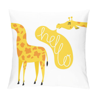 Personality  Vector Illustration With Long Neck Giraffe, Yellow Speech Bubble Pillow Covers