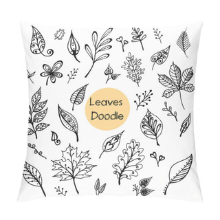 Personality  Set Of Leaves Doodle. Handmade Decorative Elements. Vector Illustration, Branches And Leaves. Hand Drawn Floral Elements, Vintage Botanical Illustrations, Sketch Botanical, Types Of Plants Hand Drawn  Pillow Covers
