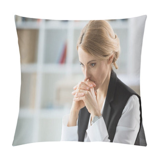 Personality  Pensive Blonde Businesswoman  Pillow Covers