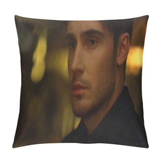 Personality  Confident Man Face Looking Distance Indoors. Confident Boss Reflecting Inside Pillow Covers