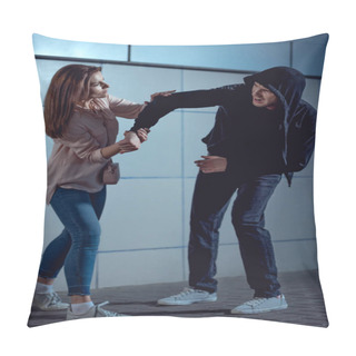 Personality  Attractive Woman Fighting With Thief In Underpass Pillow Covers