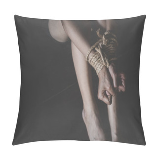 Personality  Kidnapped Woman Tied With Rope, Abused, Hostage, Victim Woman In Pain, Human Trafficking, Human Rights. Pillow Covers