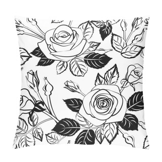 Personality  Romantic Roses Seamless Pattern With Leafs Buds And Blossom On Wallpaper Background, Repeatable No Sew Gap Illustration Pillow Covers
